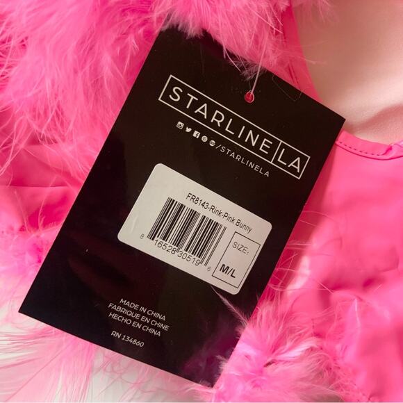Pink Bunny Rabbit Costume Feathers Halloween Outfit Size M/L NWT Flaw - Picture 12 of 16